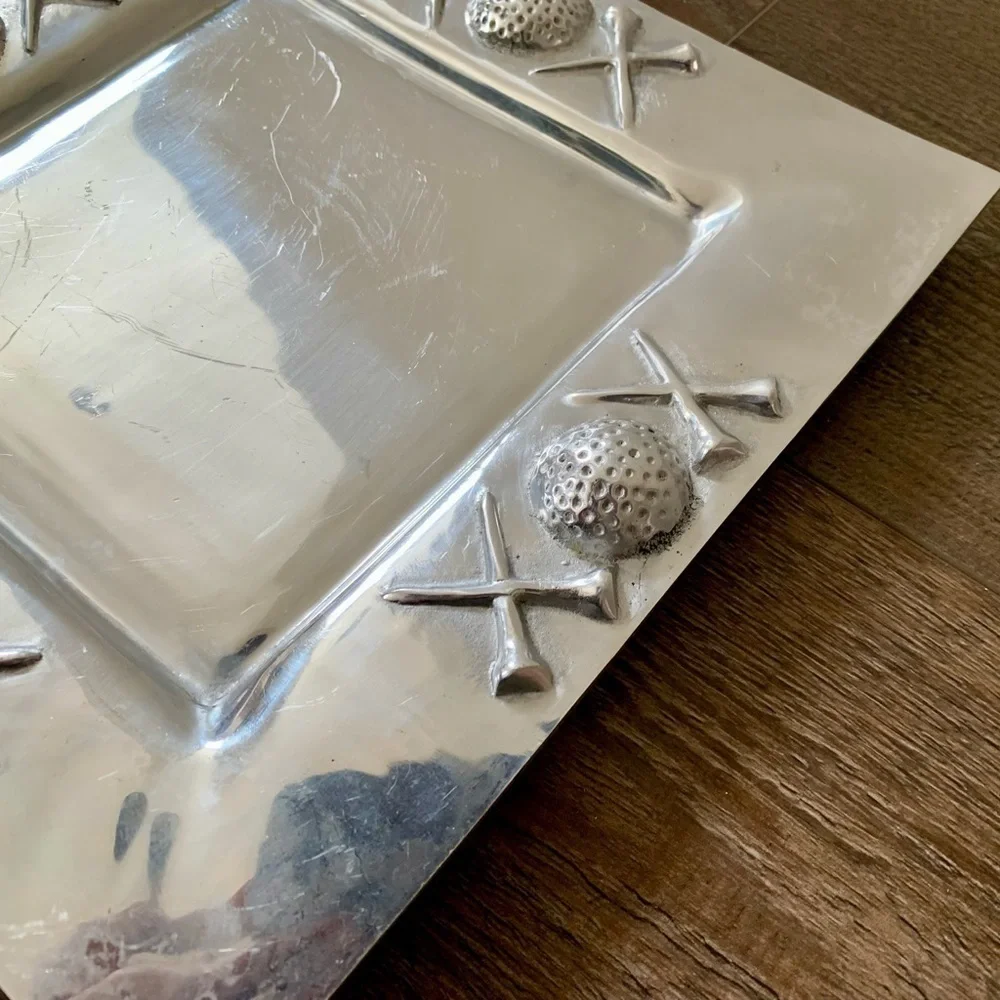 Simply Pewter Metal Serving Tray In Golf Motif 12/12”